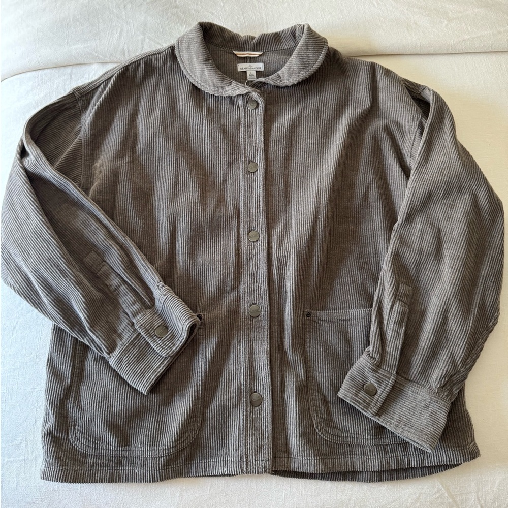 NWT L.L. Bean Signature Size Large Grey corduroy jacket with collar